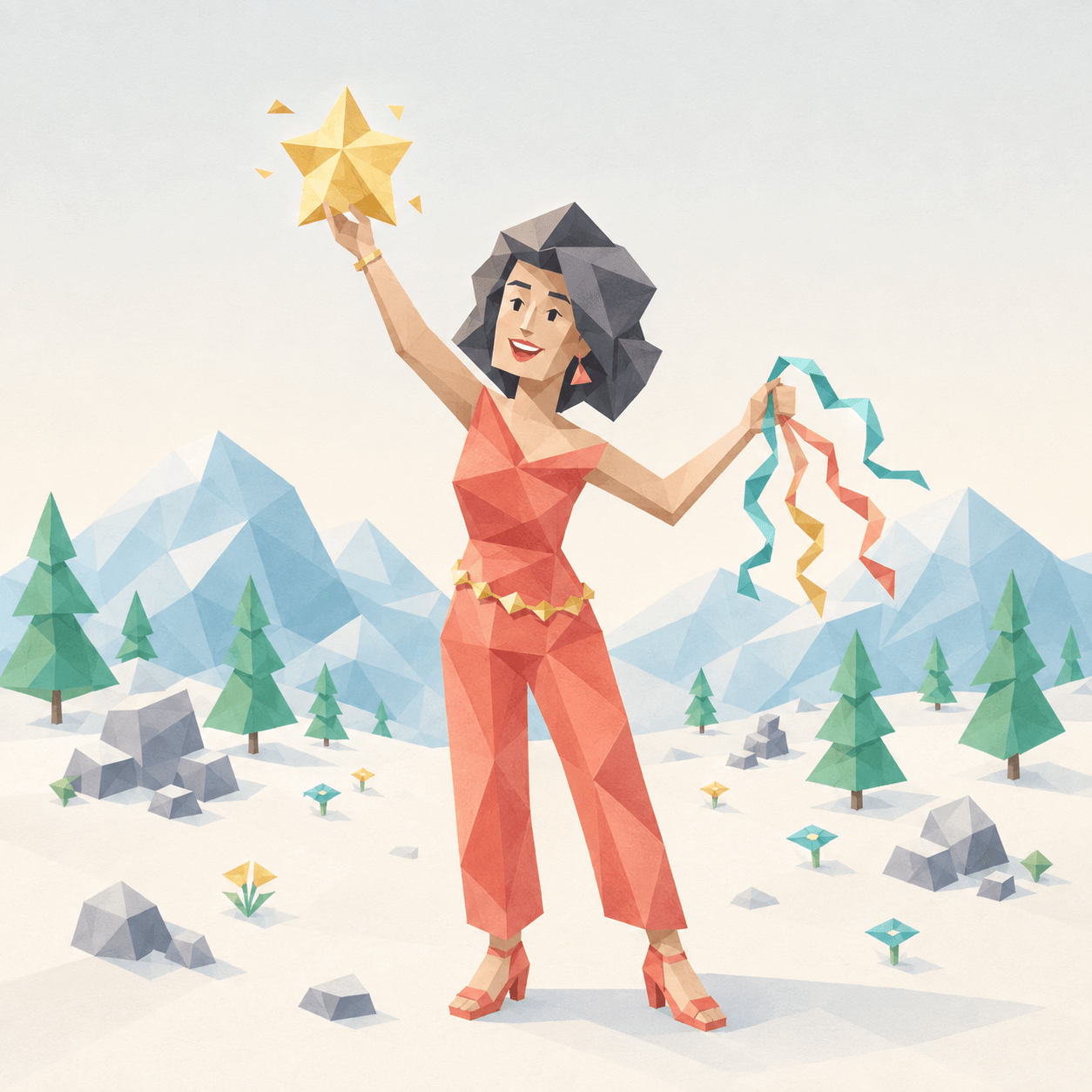 表演者 ESFP 的低多边形人物插画
