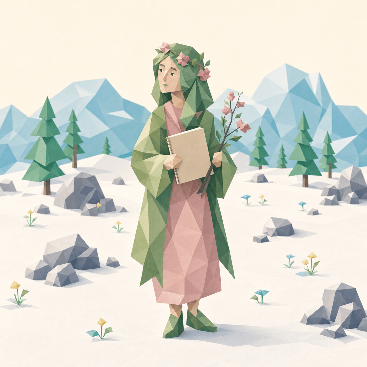调停者 INFP 的低多边形人物插画