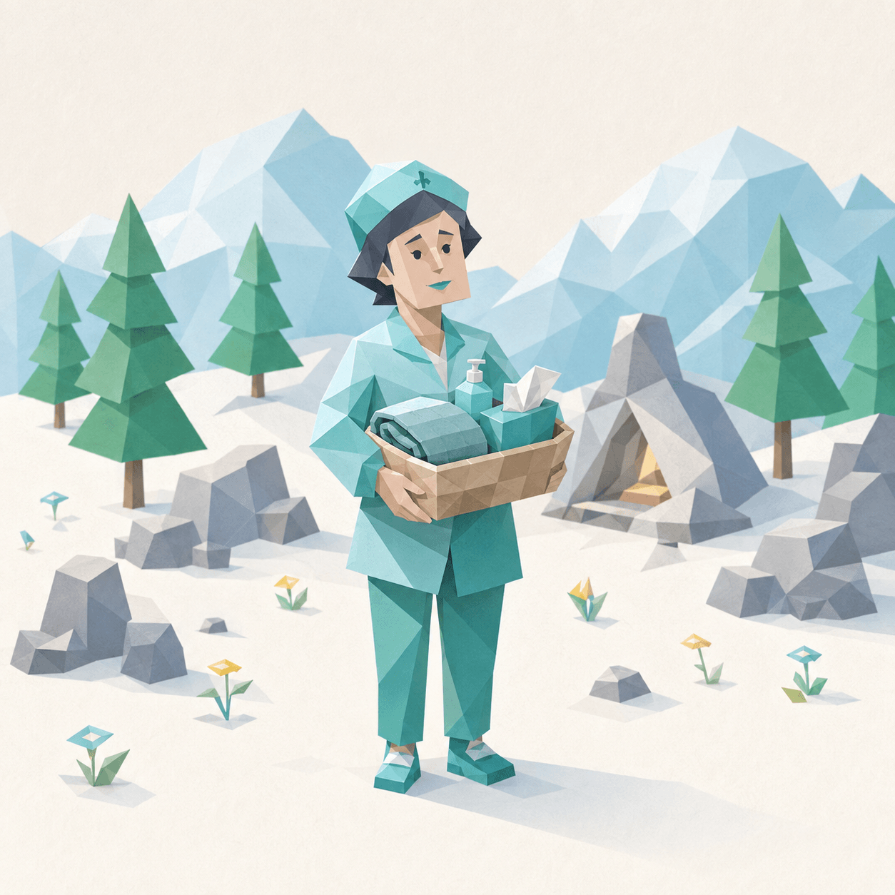 守卫者 ISFJ 的低多边形人物插画