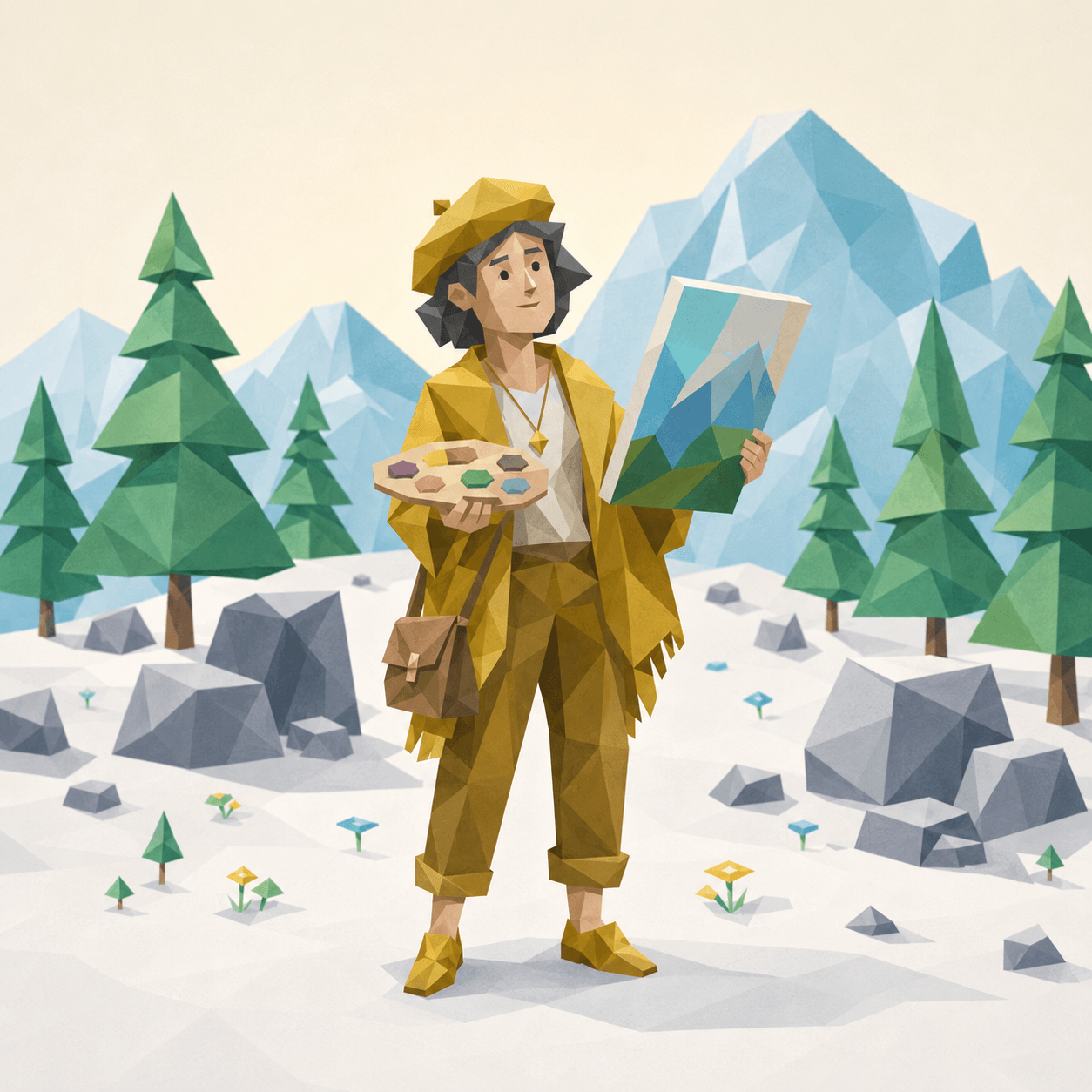 冒险家 ISFP 的低多边形人物插画